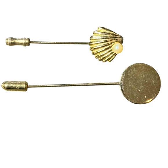 Vintage Gold Tone Lapel Pins Set‎ Shell Pearl Accent & Round Minimalist - Picture 1 of 2